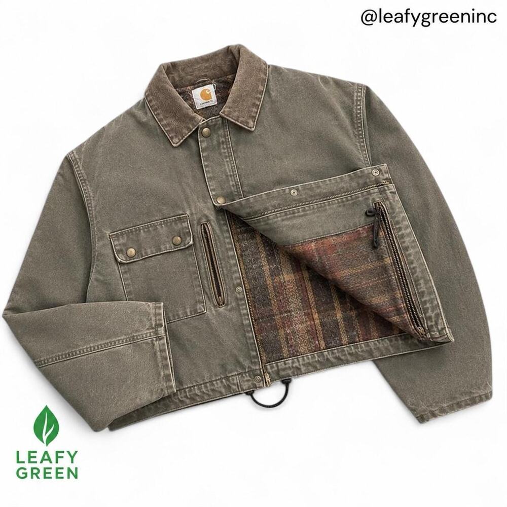 Carhartt MOS Crop Detroit Trucker Duck Canvas Pearl Snap Jacket us sz L Vintage